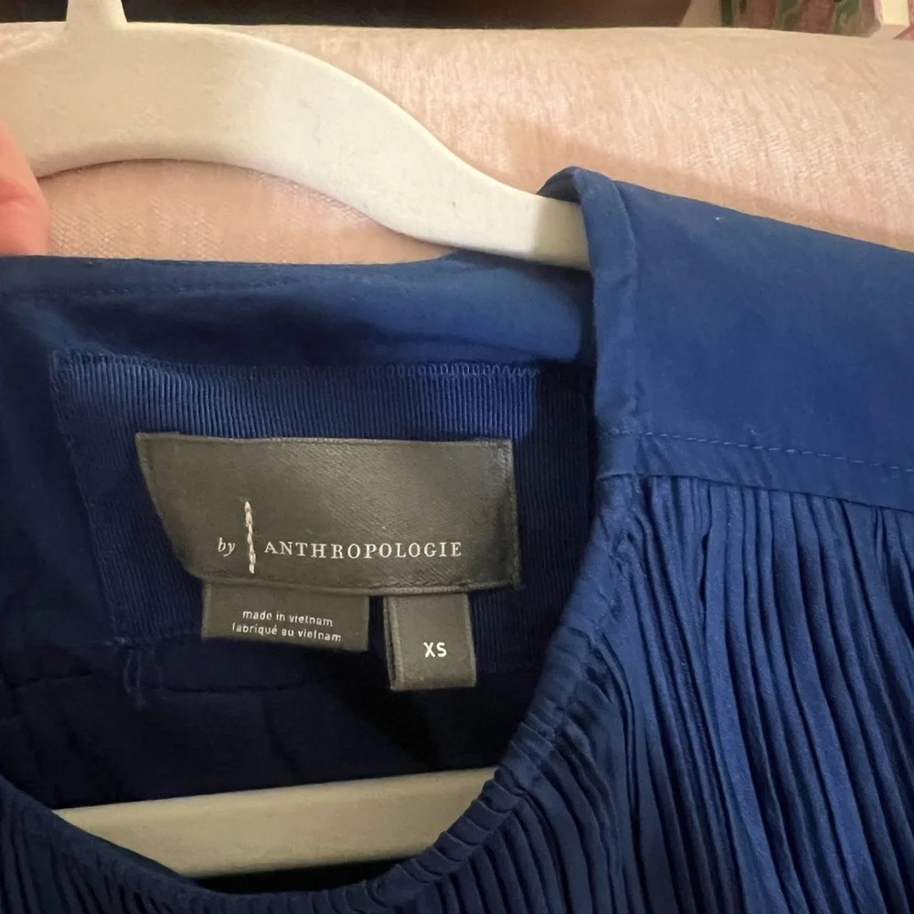 Anthropologie Cap-Sleeve Plissé Mini Dress Dark Blue Size XS - Picture 7 of 8